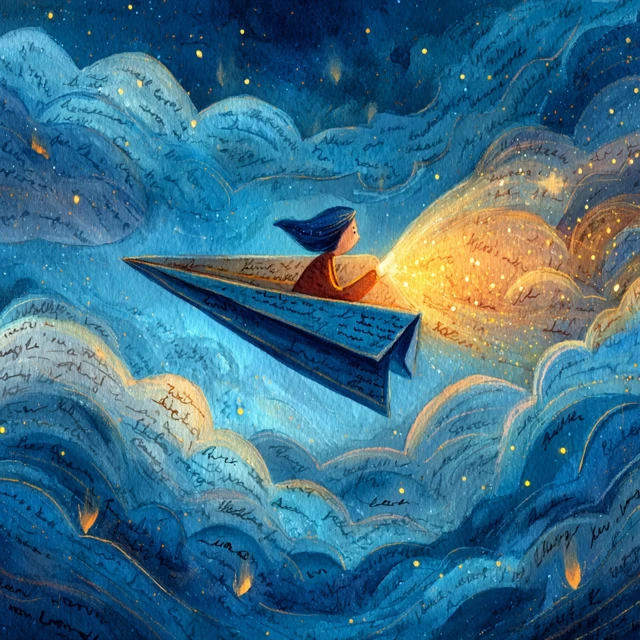Magical Paper Plane Dreamscape Illustration