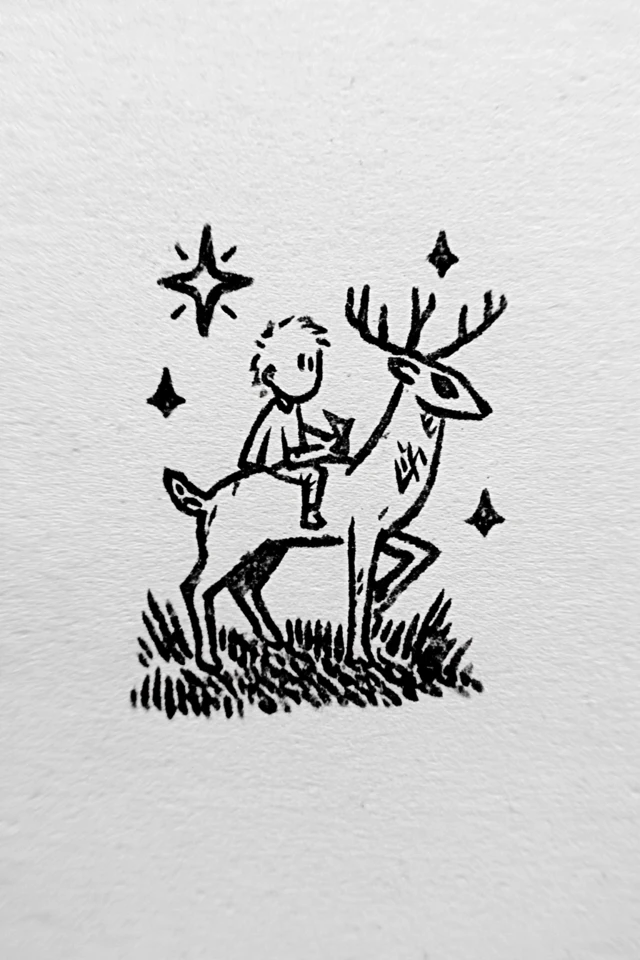 Boy on Deer Logo Illustration