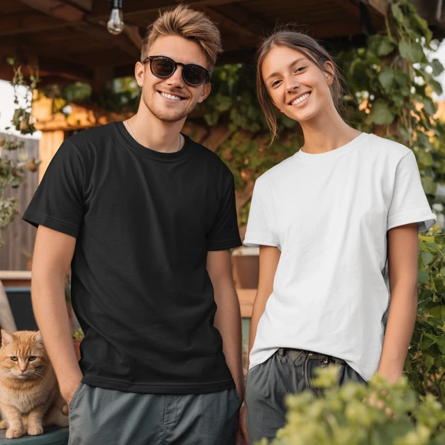 T-Shirt Mockup: Couple in a Garden