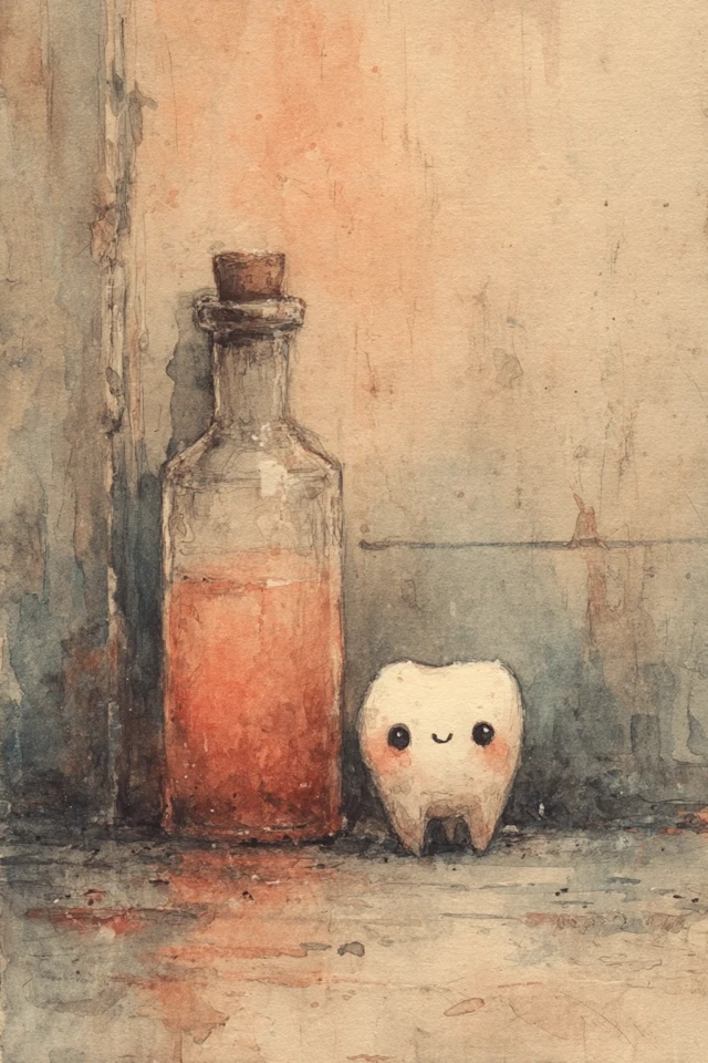 Cute Cartoon Tooth with Bottle Illustration