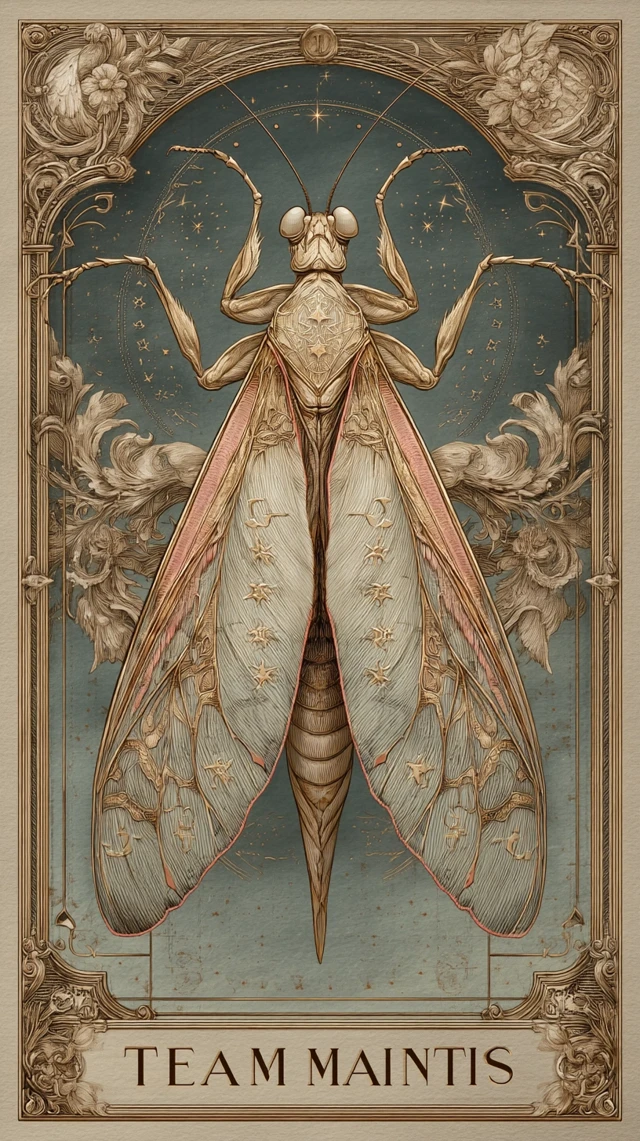 Team Mantis Tarot Card Renaissance Style Illustration