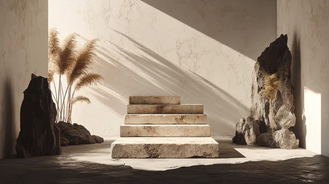 Minimalist Product Presentation with Stone Podium