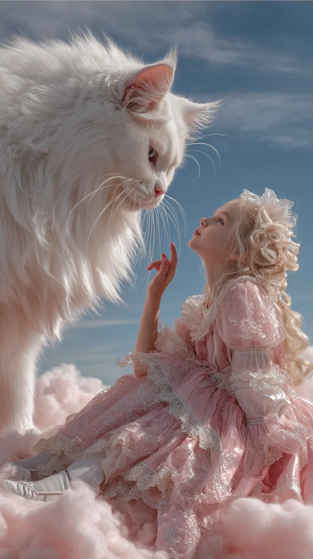 Fantasy Child and Cat Dreamscape Photo Realism