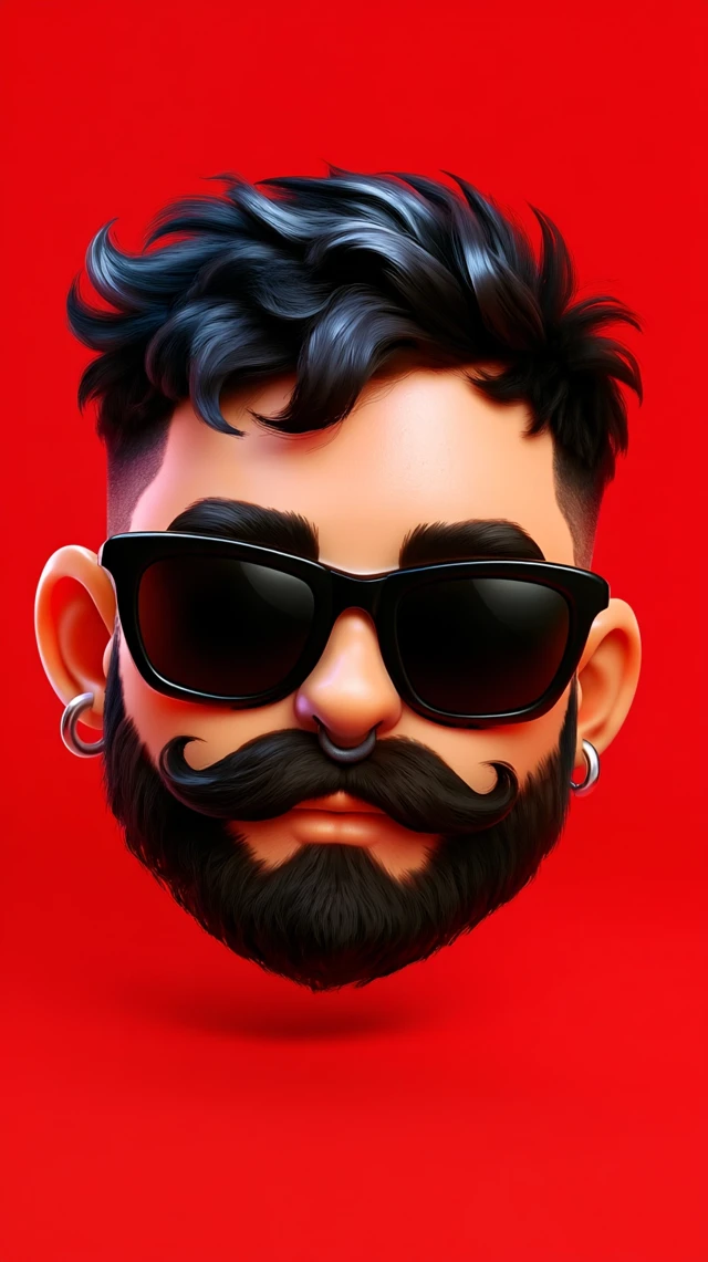 3D Cartoon Man Head with Beard and Sunglasses