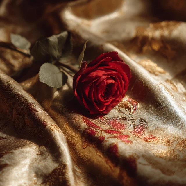 Red Rose on Gold Fabric Cinematography