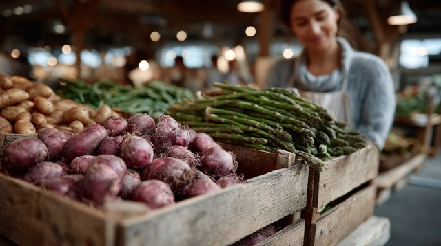 Fresh Seasonal Produce at a Rustic Market Stall