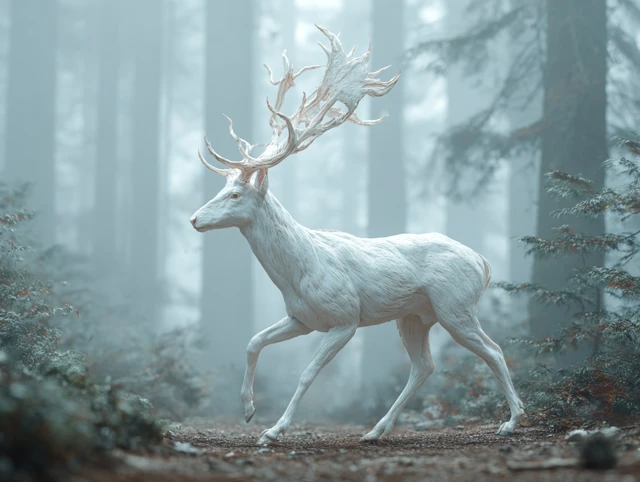 White Deer in Fantasy Forest Digital Art