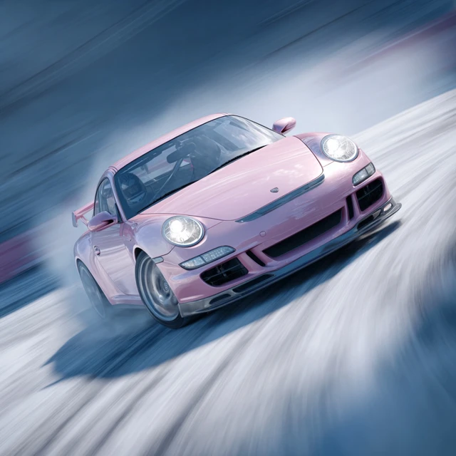 Pink Porsche Drifting Sideways at High Speed