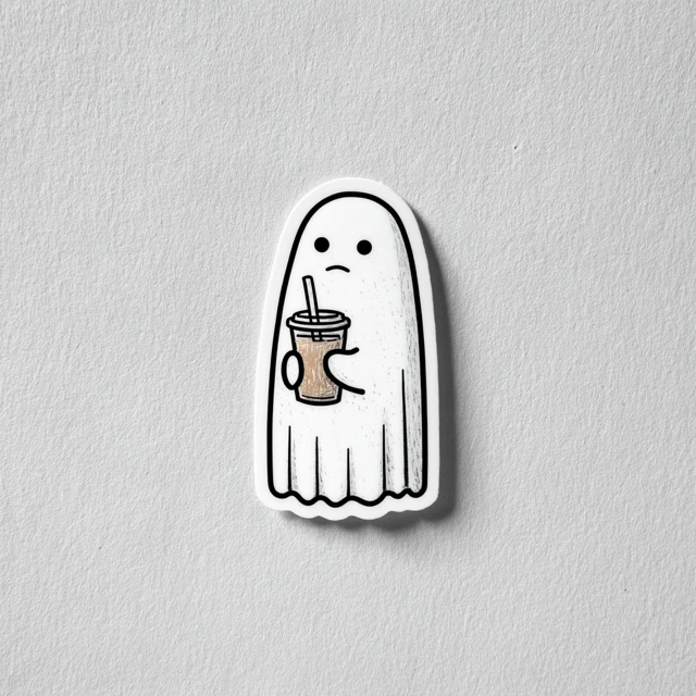 Cute Ghost Sticker with Iced Coffee