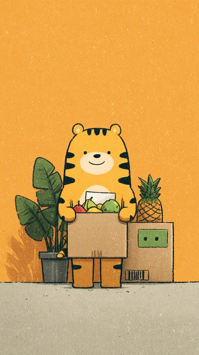 Cute Tiger with Fruits Cartoon Illustration