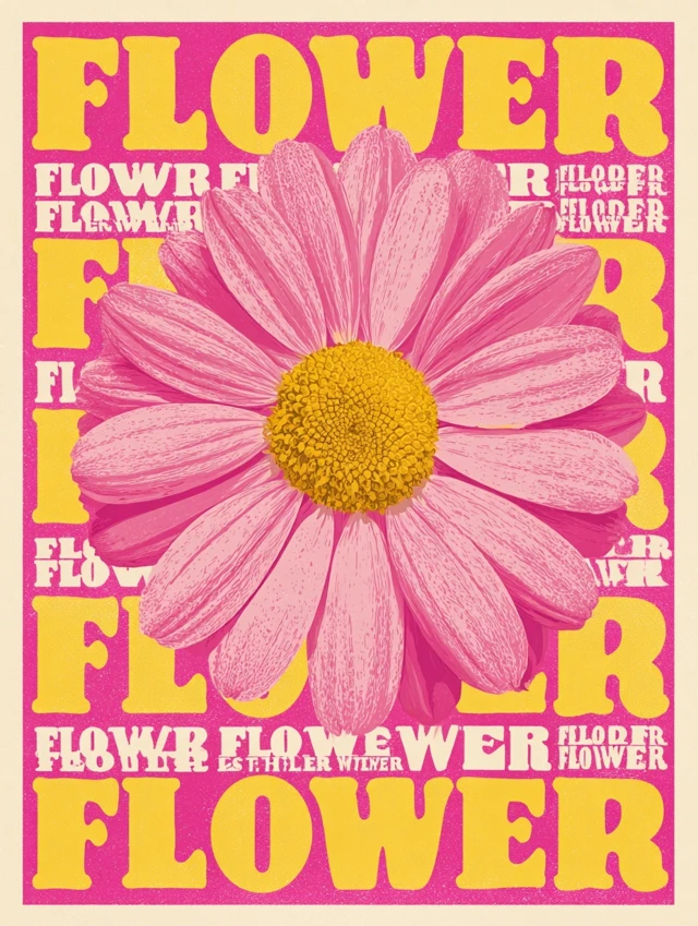 Retro Flower Design Pink Cream Bold