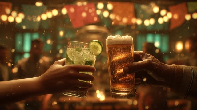 Cheers Tequila and Beer at a Bar Celebration