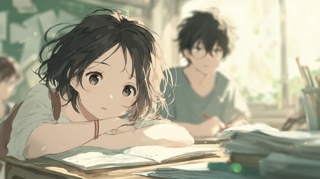 Anime Classroom Girl and Boy Romantic Moment