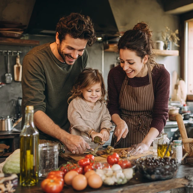 Happy Family Cooking in Kitchen Photo