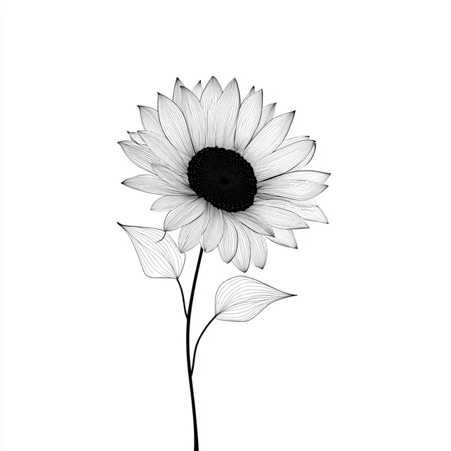 Sunflower Line Art Minimalist Design Black and White