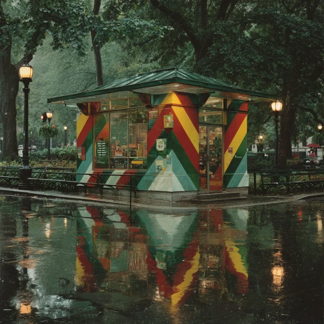 Rainy Park Scene Yayoikusama Style Art