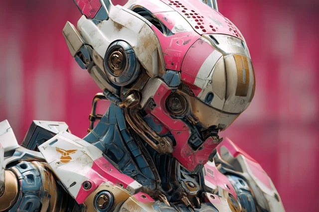 Battle Mecha Portrait Pink White Gold Cyberpunk