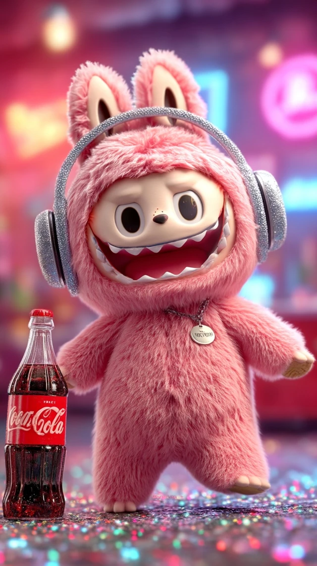 Kawaii Club Mascot Labubu DJ Neon Nightclub