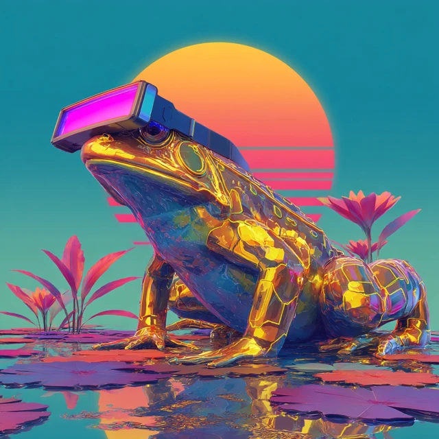 Cool Glowing Frog with VR Glasses Synthwave Art