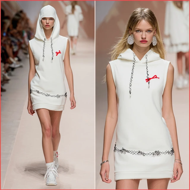 Fashion Model in Off White Sleeveless Dress