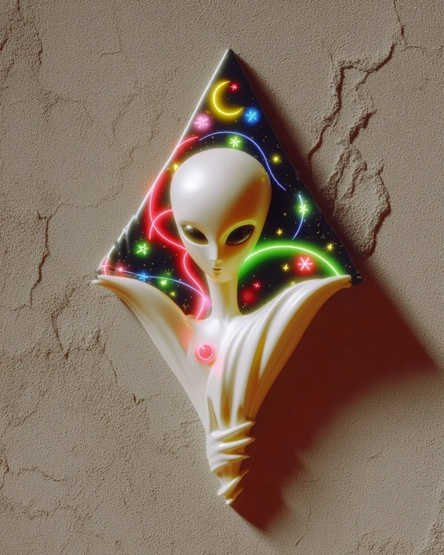 Neon Alien Decalcomania Vintage Art