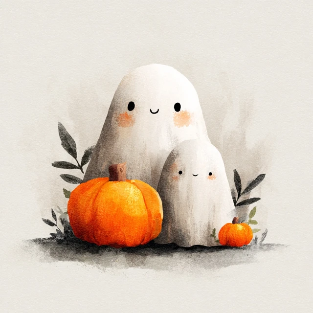 Cute Ghost Halloween Poster Watercolor Print