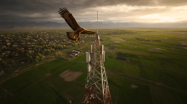 Eagle Soaring Over Tower Iran Nature and Technology