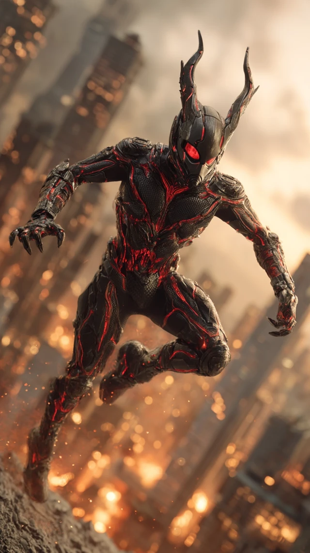 Demonic Ant-Man in a Burning City