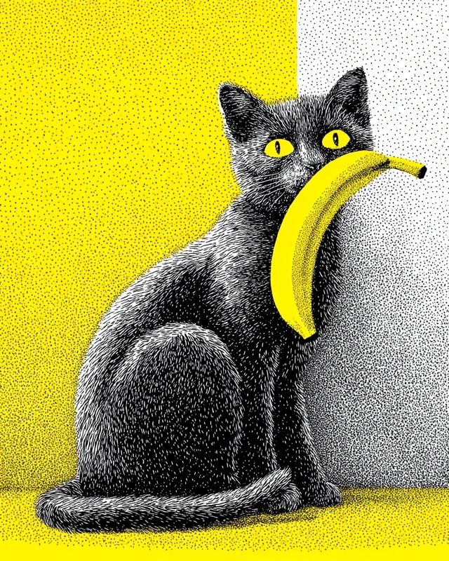 Cat Hiding Banana Pop Art Illustration