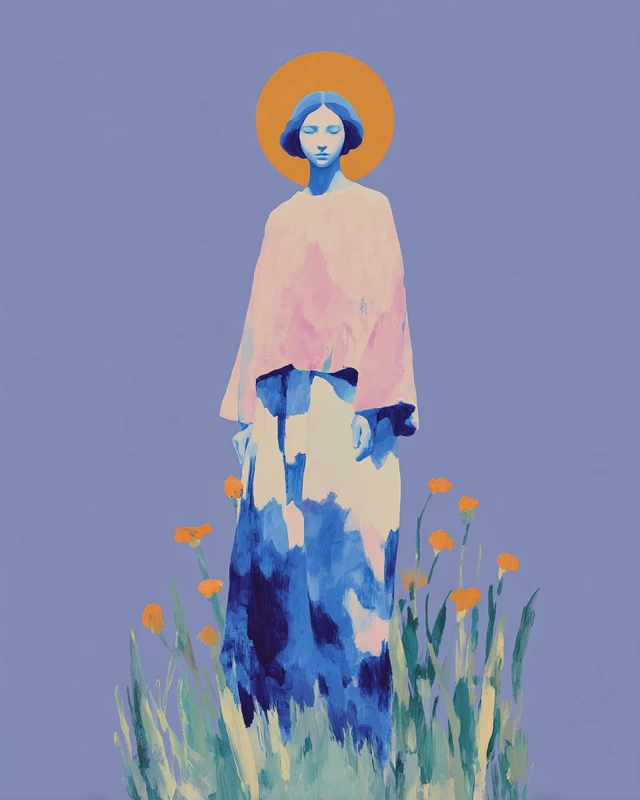 Mother Mary Portrait Pink and Blue Art
