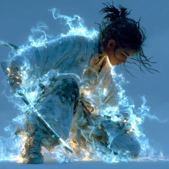 Cyberpunk Wuxia Warrior Elegant Hanfu Character Design
