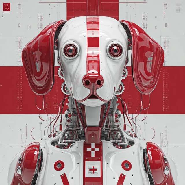 Cyberpunk Mechanical Dog Art Portrait