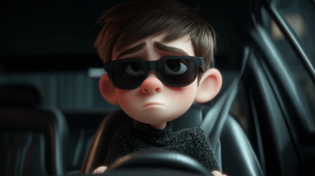 Kid Villain Driving Car 3D Pixar Animation