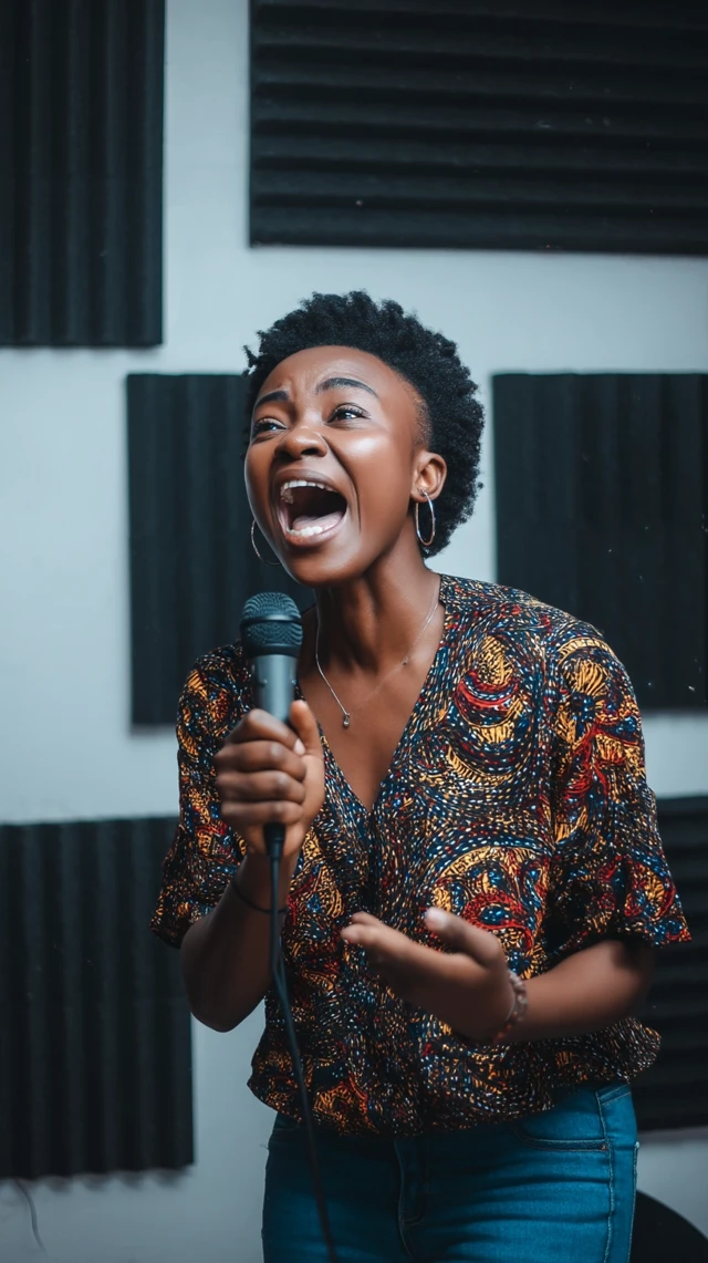 Passionate African Vlogger Speaking into Mic