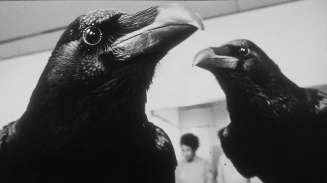 Surreal Black Crow Portrait in Black and White