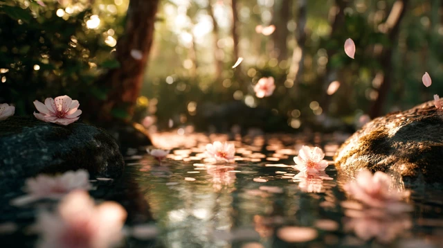 Zen Garden with Cherry Blossoms Serene Scene