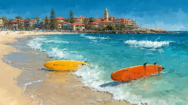 Bondi Beach Surfing Summer Day Painting