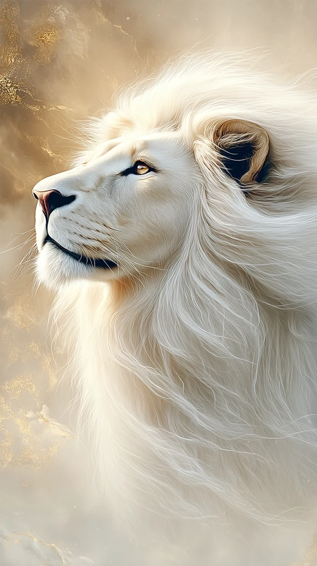 Majestic White Lion Pastel Drawing Art