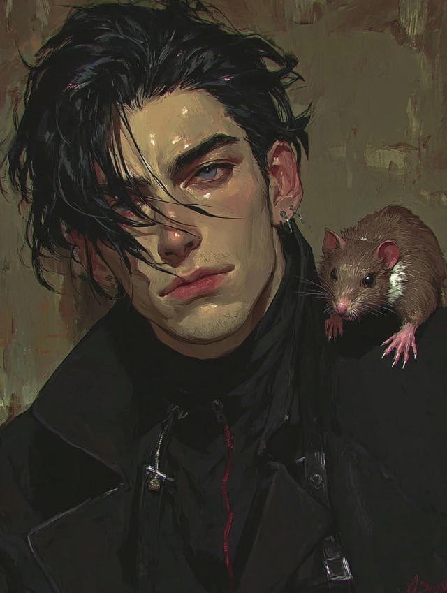 Mysterious Anime Man with Rat Digital Painting