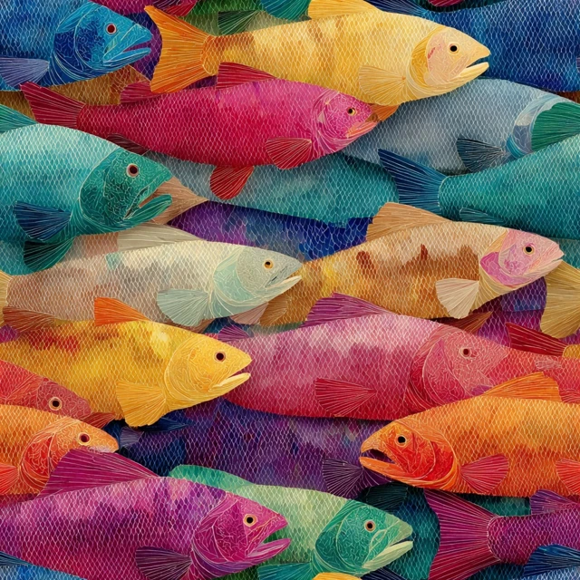 Colorful Origami Rainbow Trout Swarm