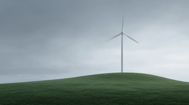 Wind Turbine on Grassy Hill Minimalist Landscape