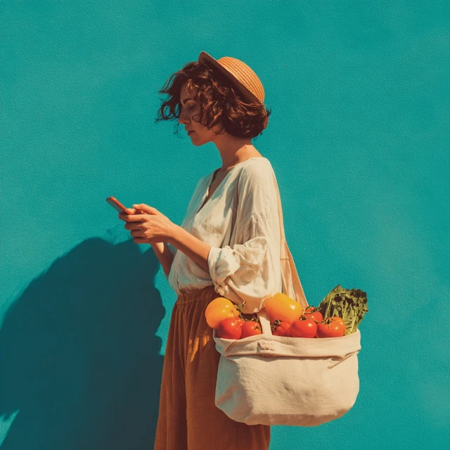 Woman Shopping for Groceries with Smartphone