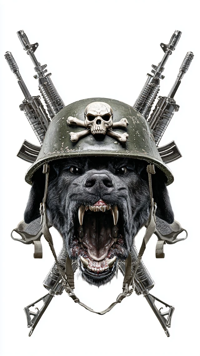 Military Dog Logo Angry Rottweiler with Guns