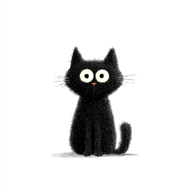 Cute Black Cat Illustration on White Background