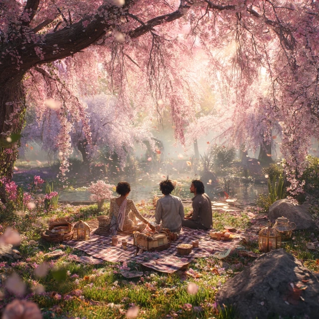 Sakura Picnic: Friends Enjoying Cherry Blossoms in Japan