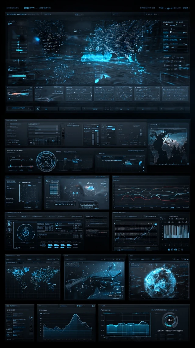 Futuristic Command Center Interface Global Tracking System