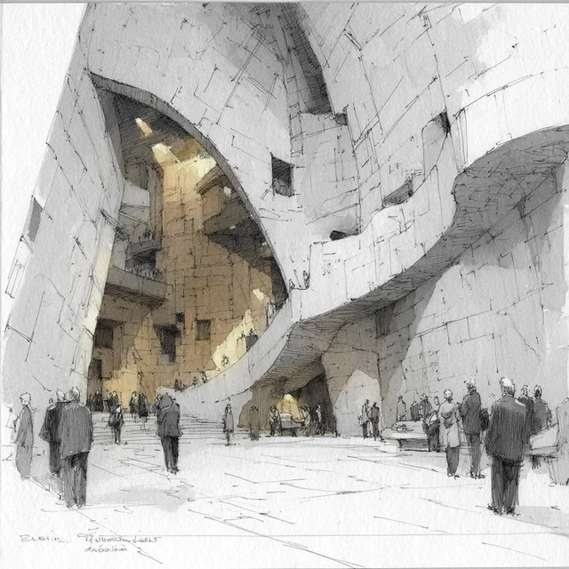 Architectural Office Interior Sketch by Gaudi Libeskind Hadid