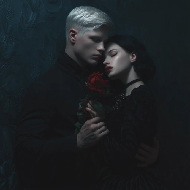 Dark Fantasy Romance Man and Woman with Rose