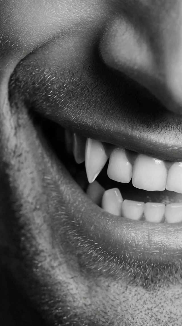 Vampire Fangs Close Up Black and White Photography
