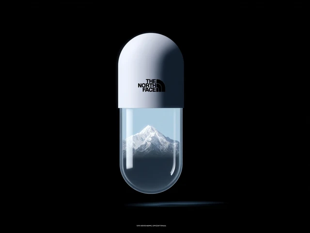 North Face Logo and Mount Everest Pill Hyperrealistic
